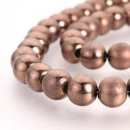 Electroplate Non-magnetic Synthetic Hematite Beads Strands, Matte Style, Round, Copper Plated, 8mm, Hole: 1.5mm, about 50pcs/strand, 15.7 inch(G-Q946-8mm-05)