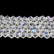 Transparent Electroplate Glass Beads Strands, AB Color Plated, Faceted, Bicone, Clear AB, 6x6mm, Hole: 1mm, about 45~47pcs/strand, 9.65~9.84 inch(24.5~25cm)(EGLA-A039-T6mm-L13)