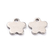 304 Stainless Steel Charms, Flower, Stainless Steel Color, 11.5x11.5x1.5mm, Hole: 1.8mm(STAS-F266-04P)