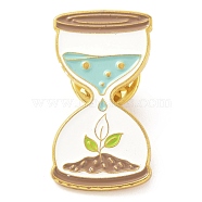 Alloy Enamel Brooches, Enamel Pin, with Butterfly Clutches, Sand Clock with Leaf, Golden, Colorful, 29.5x15x9.5mm(JEWB-P006-E04)