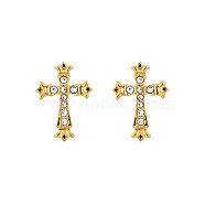 Cross Stainless Steel Pave Crystal Rhinestone Stud Earrings for Women Men, Golden(RC3247)