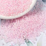 MIYUKI Round Rocailles Beads, Japanese Seed Beads, 8/0, (RR272) Pink Lined Crystal AB, 3mm, Hole: 1mm, about 422~455pcs/10g(X-SEED-G008-RR0272)