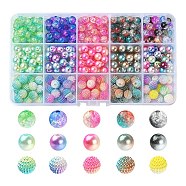 385Pcs 15 Style ABS Plastic Imitation Pearl & Transparent Crackle Acrylic Beads, Round, Mixed Color, 7.5~10x7~10mm, Hole: 1~2mm(OACR-YW0001-46)