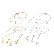 304 Stainless Steel Jewelry Sets, Cable Chains Pendant Necklaces and Stud Earrings, with Lobster Claw Clasps and Ear Nuts, Alphabet, Golden & Stainless Steel Color, Letter.V, 17.71 inch(45cm),  11x9x0.5mm, Pin: 0.8mm(SJEW-H303-V)