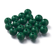 Painted Natural Wood Beads, Round, Dark Green, 16mm, Hole: 4mm(WOOD-A018-16mm-05)