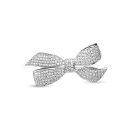SHEGRACE Gorgeous Platinum Plated Brass Safety Brooch, with Micro Pave AAA Cubic Zirconia Bowknot, Clear, 48x20mm(JBR001A)