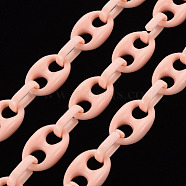 Handmade Opaque Acrylic Coffee Bean Chains, Oval, Pink, Link: 27x17x9mm, Oval: 18.5x11.5x4.5mm, about 3.28 Feet(1m)/strand(CHAC-ZX0001-01H)