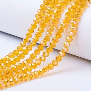 Electroplate Glass Beads Strands, AB Color Plated, Faceted, Rondelle, Orange, 8x6mm, Hole: 1mm, about 63~65pcs/strand, 39~40cm(EGLA-A034-T8mm-B01)