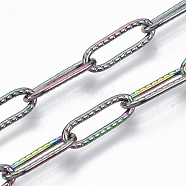 Ion Plating(IP) 304 Stainless Steel Textured Paperclip Chains, Drawn Elongated Cable Chains, Soldered, Rainbow Color, 12x4x1mm, about 39.37 inch(1m)/strand(CHS-S006-JN954-3)