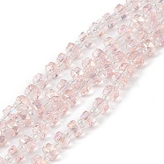 Transparent Electroplate Glass Beads Strands, Faceted, Rondelle, AB Color Plated, Pink, 5.5x3.5~4mm, Hole: 1mm, about 100pcs/strand, 21.65~22.05 inch(55~56cm)(EGLA-F153-AB03)