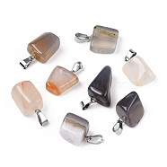 Natural Grey Agate Pendants, with Stainless Steel Snap On Bails, Nuggets, 15~35x10~20x5~15mm, Hole: 3x7.5mm(G-Q996-04)