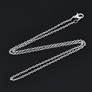 Brass Cable Chain Necklace, Rack Plating, with Alloy Lobster Clasps, Silver, 40x0.15cm(MAK-S072-18S)