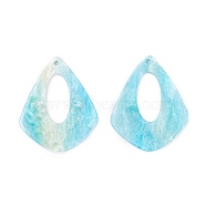Acrylic Pendants, for DIY Earring Accessories, with Glitter Powder, Teardrop, Dark Turquoise, 38x31x2mm, Hole: 1.6mm(KY-I008-11A)
