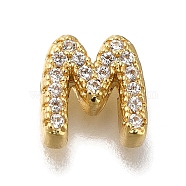 Rack Plating Brass Micro Pave Clear Cubic Zirconia Beads, Long-Lasting Plated, Cadmium Free & Lead Free, Real 18K Gold Plated, Letter, Letter M, 8~9x4~9x3mm, Hole: 0.8mm(KK-G500-30G-M)