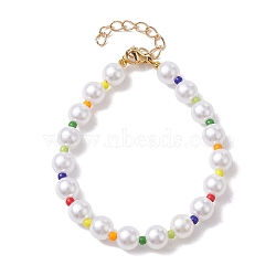 Glass & Acrylic Round Beaded Bracelets, Jewely for Women, White, 7-1/8 inch(18.1cm)(BJEW-JB10076)