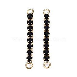 Brass Pave Rhinestone Chain Connector Charms, Cadmium Free & Nickel Free & Lead Free, Real 18K Gold Plated, Jet, 36.5x4x3mm, Hole: 2.5mm(KK-N216-416B)