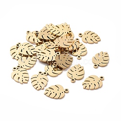 Ion Plating(IP) 304 Stainless Steel Charms, Tropical Leaf Charms, Monstera Leaf, Golden, 13x9x1mm, Hole: 1mm(STAS-YW0002-24)