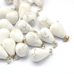 Teardrop Natural Howlite Pendants, with Platinum Tone Brass Findings, 21~24x12~14mm, Hole: 2x7mm(X-G-Q435-09)