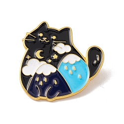Cat Enamel Pin, Animal Alloy Badge for Backpack Clothes, Golden, Black, 29x31x1.5mm, Pin: 1mm(JEWB-H008-35G)