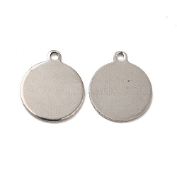 Non-Tarnish 201 Stainless Steel Pendants, Flat Round Charm, Stainless Steel Color, 14x12x0.5mm, Hole: 1.2mm(STAS-P320-34P)