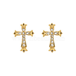 Cross Stainless Steel Pave Crystal Rhinestone Stud Earrings for Women Men, Golden(RC3247)