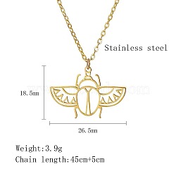 Stainless Steel Geometric Artistic Hollow Animal Pendant Necklaces, Clavicle Chain Necklaces for Women, Golden, Insects, 17.72 inch(45cm)(JK0174-6)