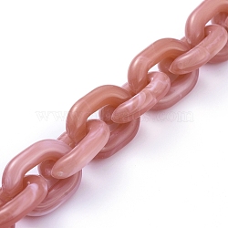 Transparent Acrylic Handmade Cable Chain, Oval, Salmon, 19x14.5x4mm, about 39.37 inch(1m)/strand(AJEW-JB00545-09)