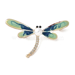 Dragonfly Enamel Pins, Alloy Rhinestone Brooches for Backpack Clothes, with Plastic Pearl, Steel Blue, 34x60.5mm(JEWB-M067-09G-01)