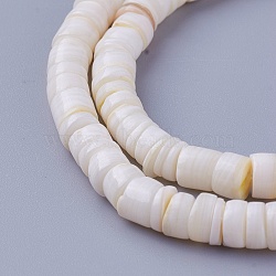 Shell Beads Strands, Disc, Seashell Color, 4.9~6x0.4~6mm, Hole: 1.4mm,  about 15.94 inch~16.14 inch(40.5~41cm)(SSHEL-E571-49I)