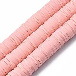 Flat Round Handmade Polymer Clay Beads, Disc Heishi Beads for Hawaiian Earring Bracelet Necklace Jewelry Making, Pink, 12mm(CLAY-R067-12mm-18)