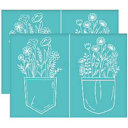 Self-Adhesive Silk Screen Printing Stencil, for Painting on Wood, DIY Decoration T-Shirt Fabric, Turquoise, Flower, 195x140mm(DIY-WH0337-077)