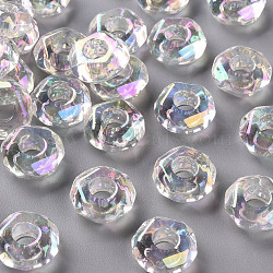 Transparent Acrylic European Beads, AB Color Plated, Large Hole Beads, Flat Round, Faceted, Clear AB, 13x5.5mm, Hole: 5mm(TACR-S156-013)
