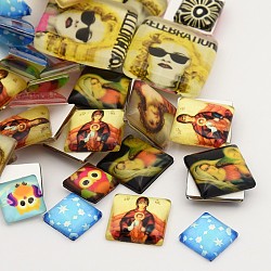Mixed Style Photo Pattern Glass Cabochons, Square, Mixed Color, 15~33x15~30x5~7.5mm(X-GGLA-X0005)