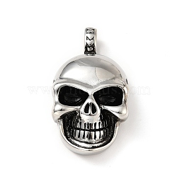 304 Stainless Steel Pendants, Skull, Antique Silver, 45x23.5x11mm, Hole: 6.5x5mm(STAS-E058-15AS)