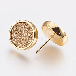 Brass Stud Earrings, with Druzy Resin Cabochon, Flat Round, Golden, Goldenrod, 15.5x14mm, Pin: 0.7mm(EJEW-P145-M04-G)