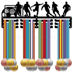 Fashion Iron Medal Hanger Holder Display Wall Rack, 3-Line, with Screws, Black, Football, 150x400mm, Hole: 5mm(ODIS-WH0037-176)