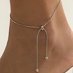 Stainless Steel Slider Chain Anklet for Women, Stainless Steel Color, 11 inch(28cm)(WG34D3C-09)