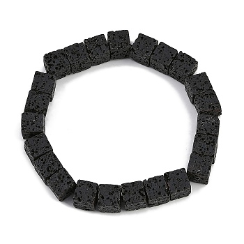 Natural Lava Rock Beaded Stretch Bracelets for Men Women, Cube, Inner Diameter: 2-1/8 inch(5.3cm), Bead: 8x8x8mm