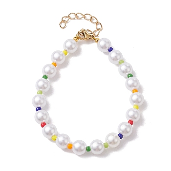 Glass & Acrylic Round Beaded Bracelets, Jewely for Women, White, 7-1/8 inch(18.1cm)