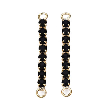 Brass Pave Rhinestone Chain Connector Charms, Cadmium Free & Nickel Free & Lead Free, Real 18K Gold Plated, Jet, 36.5x4x3mm, Hole: 2.5mm