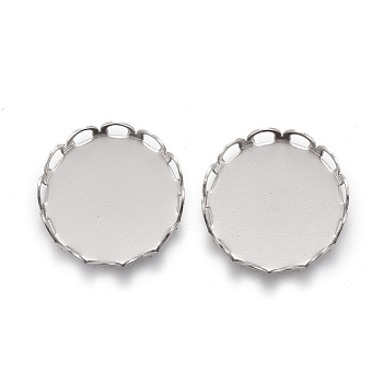 Tarnish Resistant 304 Stainless Steel Cabochon Settings, Lace Edge Bezel Cups, Flat Round, Stainless Steel Color, Tray:12mm, 13x3mm