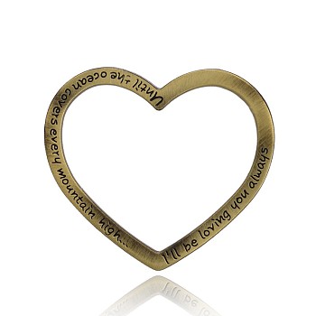 Lead Free & Nickel Free Tibetan Style Alloy Big Pendants, Long-Lasting Plated, Carved Words Heart Ring for Valentine's Day, Antique Bronze, 50x57x2mm, Hole: 35x47mm