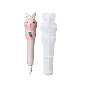 DIY Rabbit Ballpoint Pen Cover Silicone Molds, Resin Casting Molds, for UV Resin & Epoxy Resin Craft Making, White, 140x37x36mm