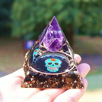 Orgonite Pyramid Resin Energy Generators, Gemstone Chips Inside for Home Office Desk Decoration, Blue Violet, 50mm