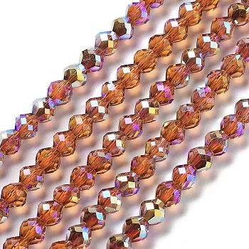 Electroplate Glass Beads Strands, Faceted, Bicone, Sienna, 5.5~6x5mm, Hole: 1.2mm, about 78~79pcs/strand, 15.35~15.55''(39~39.5cm)