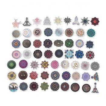 Paper Sticker Label Set, Adhesive Label Stickers, for Suitcase & Skateboard & Refigerator Decor, Yoga Pattern, Yoga Pattern, 37~46x38~51x0.2mm, 60pcs/bag