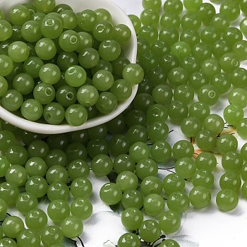 Imitation Jade Glass Seed Beads, Round, Olive Drab, 8x7.5mm, Hole: 1.6mm, about 681pcs/pound