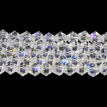 Transparent Electroplate Glass Beads Strands, AB Color Plated, Faceted, Bicone, Clear AB, 6x6mm, Hole: 1mm, about 45~47pcs/strand, 9.65~9.84 inch(24.5~25cm)