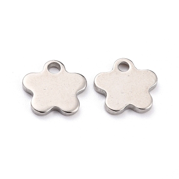 304 Stainless Steel Charms, Flower, Stainless Steel Color, 11.5x11.5x1.5mm, Hole: 1.8mm