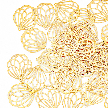 40Pcs Rack Plating 201 Stainless Steel Filigree Pendants, Etched Metal Embellishments, Nickel Free, Flower, Real 18K Gold Plated, 20.5x18x0.4mm, Hole: 1.2mm